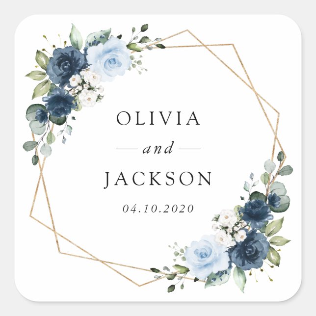 Navy Flowers, Blue Flowers, Boho, Floral Wedding Square Sticker (Front)