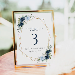 Navy Flowers, Blue Flowers, Boho, Table Numbers