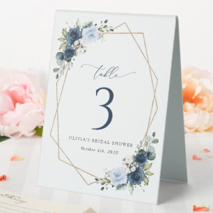 Navy Flowers, Blue Flowers, Boho, Table Numbers Table Tent