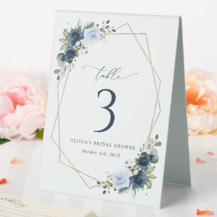 Navy Flowers, Blue Flowers, Boho, Table Numbers Tent