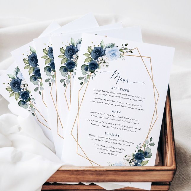 Navy Flowers, Blue Flowers, Boho, Wedding Menu (Creator Uploaded)