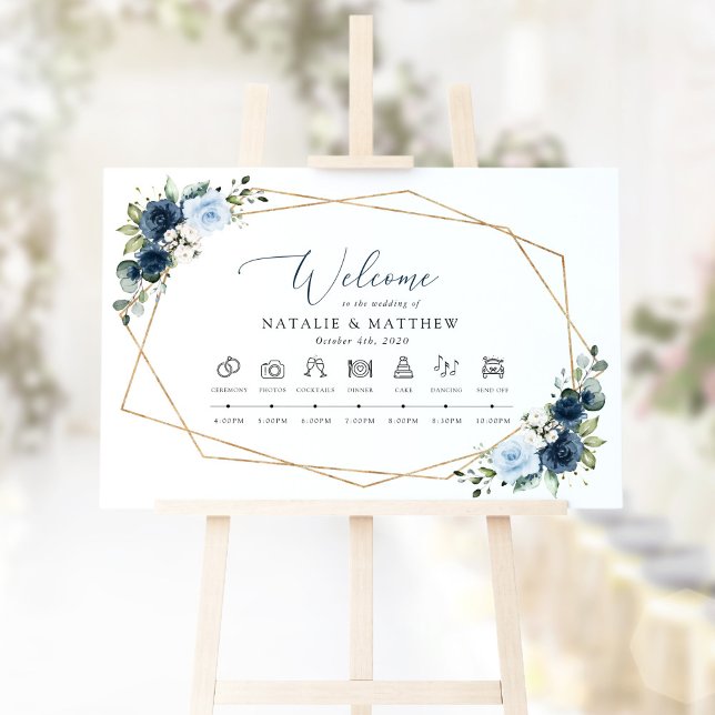 Navy Flowers, Blue Flowers, Boho, Wedding Timeline Foam Board (Creator Uploaded)