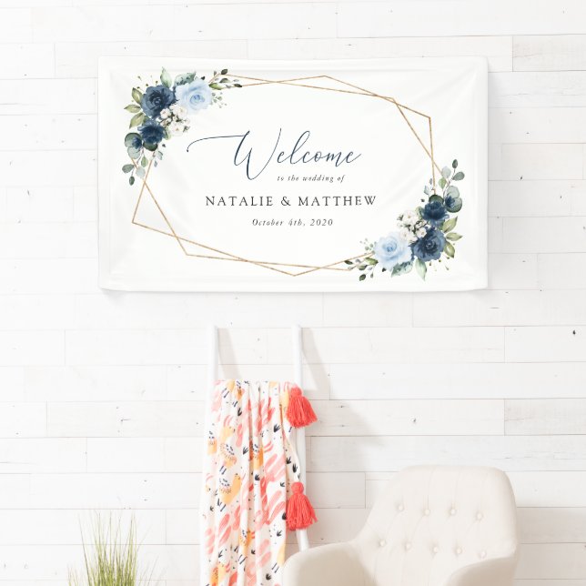 Navy Flowers, Blue Flowers, Boho, Wedding Welcome Banner (Insitu)
