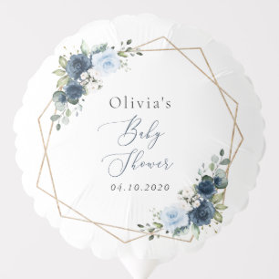 Navy Flowers, Blue Flowers, Greenery, Baby Shower Balloon