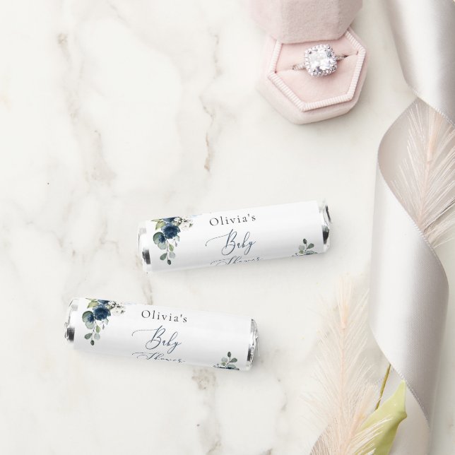 Navy Flowers, Blue Flowers, Greenery, Baby Shower Breath Savers® Mints (Wedding)
