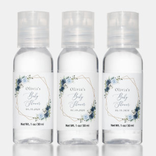 Navy Flowers, Blue Flowers, Greenery, Baby Shower Hand Sanitizer