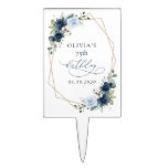 Navy Flowers, Blue Flowers, Greenery, Birthday Cake Topper
