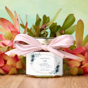 Navy Flowers, Blue Flowers, Greenery, Birthday Honey Jar Favors