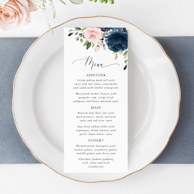 Navy Flowers, Pink Flowers, Bridal Shower Menu (Creator Uploaded)