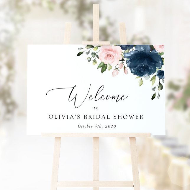 Navy Flowers, Pink Flowers, Bridal Shower Welcome Sign (Creator Uploaded)