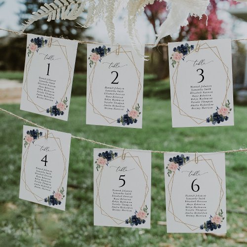 Navy Flowers Pink Flowers Seating Chart Cards