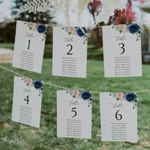 Navy Flowers, Pink Flowers, Seating Chart Cards