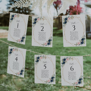 Navy Flowers, Pink Flowers, Seating Chart Cards