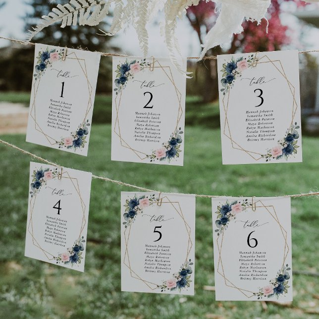 Navy Flowers, Pink Flowers, Seating Chart Cards (Creator Uploaded)