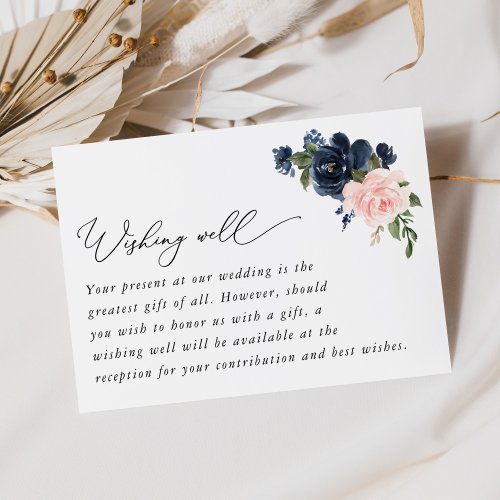 Navy Flowers Pink Flowers Wedding Wishing Well Enclosure Card