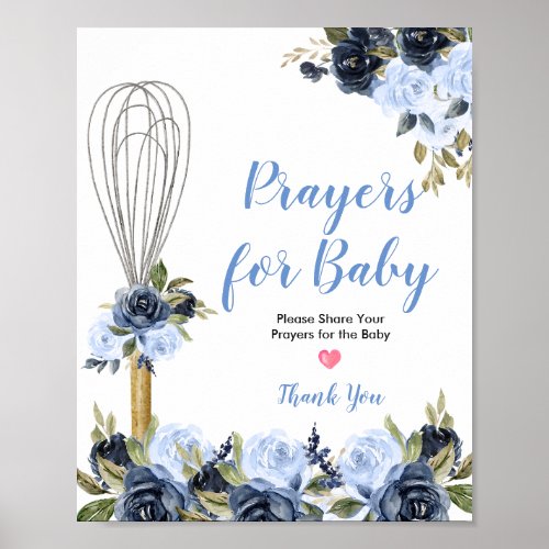 Navy Flowers Prayers for Baby Greenery Floral Poster