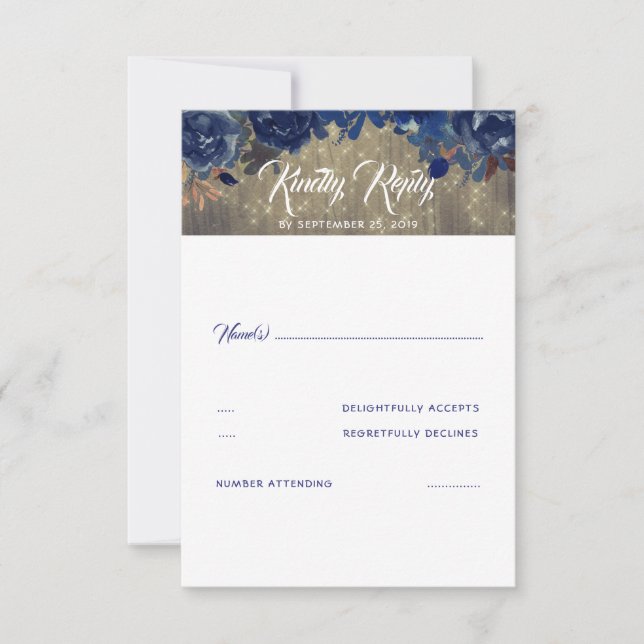 Navy Flowers Rustic RSVP (Front)