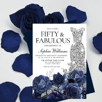 Navy Flowers & Silver Diamond Dress 50th Birthday