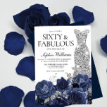 Navy Flowers & Silver Diamond Dress 60th Birthday Invitation<br><div class="desc">Navy Flowers & Silver Diamond Dress 60th Birthday Invite

See matching collection in Niche and Nest Store</div>
