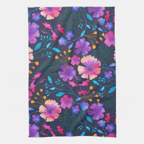 Navy Fluro Floral Botanical Kitchen Tea Towel