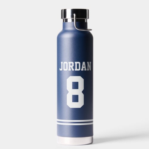 Navy Football Jersey with Custom Name and Number Water Bottle