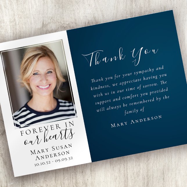 Navy Forever in Our Hearts Photo Funeral Thank You Card (Creator Uploaded)