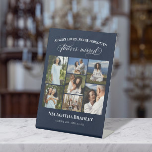 Navy Forever Missed Elegant Memorial Photo Collage Pedestal Sign