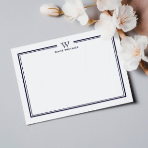 NAVY Formal Classic Family Monogram Double Frame Note Card