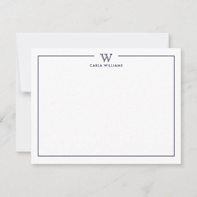 NAVY  Formal Classic Family Monogram Minimalist Note Card (Front)
