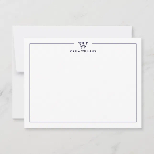 NAVY Formal Classic Family Monogram Minimalist Note Card | Zazzle