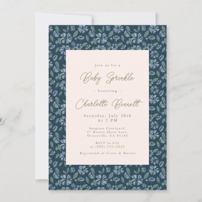 Navy Frost Bloom Floral Baby Sprinkle Invitation (Front)