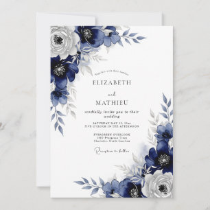 Navy Frosted Winter Wedding Invitation