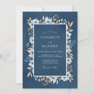 Navy Frosty Winter Wedding Invitation