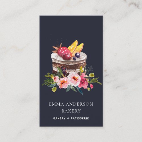 NAVY FRUIT FLORAL CAKE PATISSERIE CUPCAKE BAKERY BUSINESS CARD