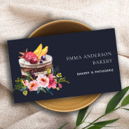 Navy Fruit Floral Cake Patisserie Cupcake Bakery Business Card at Zazzle