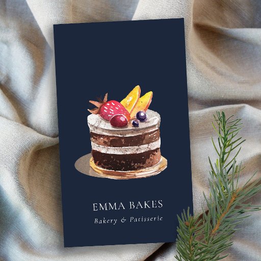 Customizable NAVY FRUIT FLORAL CAKE PATISSERIE CUPCAKE BAKERY BUSINESS CARD