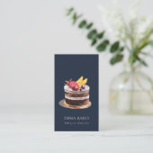 NAVY FRUIT FLORAL CAKE PATISSERIE CUPCAKE BAKERY BUSINESS CARD (Standing Front)