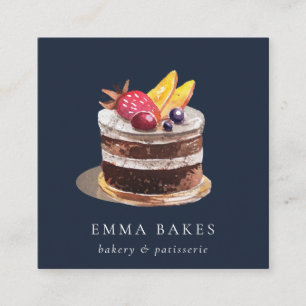 NAVY FRUIT FLORAL CAKE PATISSERIE CUPCAKE BAKERY SQUARE BUSINESS CARD