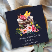 Navy Fruit Floral Cake Patisserie Cupcake Bakery Square Business Card at Zazzle