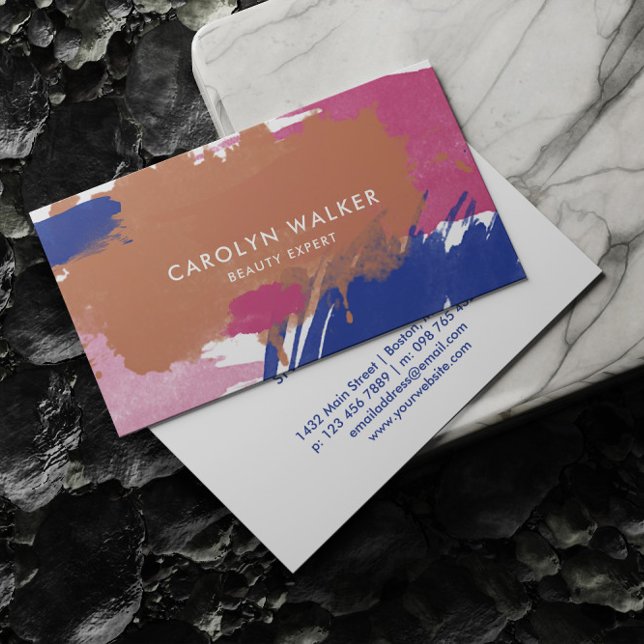 Navy & Fuchsia - Abstract Watercolor Business Card (Creator Uploaded)