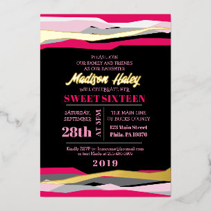 Navy Fuchsia Sweet Sixteen 16 Invitation Rose Gold Foil Invitation