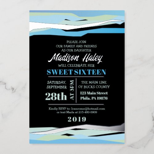 Navy Fuchsia Sweet Sixteen 16 Invitation Silver Foil Invitation