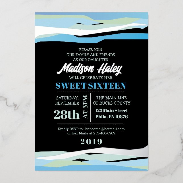 Navy Fuchsia Sweet Sixteen 16 Invitation Silver Foil Invitation (Front)