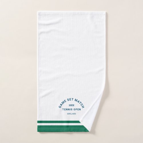 Navy Game Set Match Crest Green Stripe Tennis Hand Towel