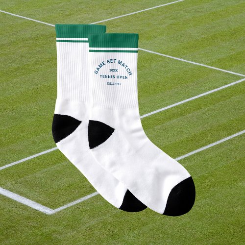 Navy Game Set Match Crest Green Stripe Tennis Socks
