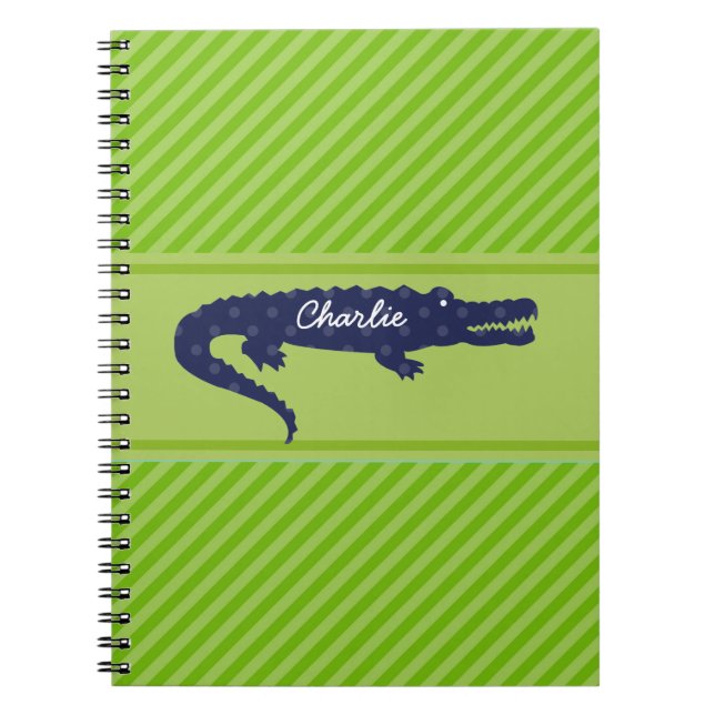 Navy Gator on Green Diagonal Personalized Notebook (Front)