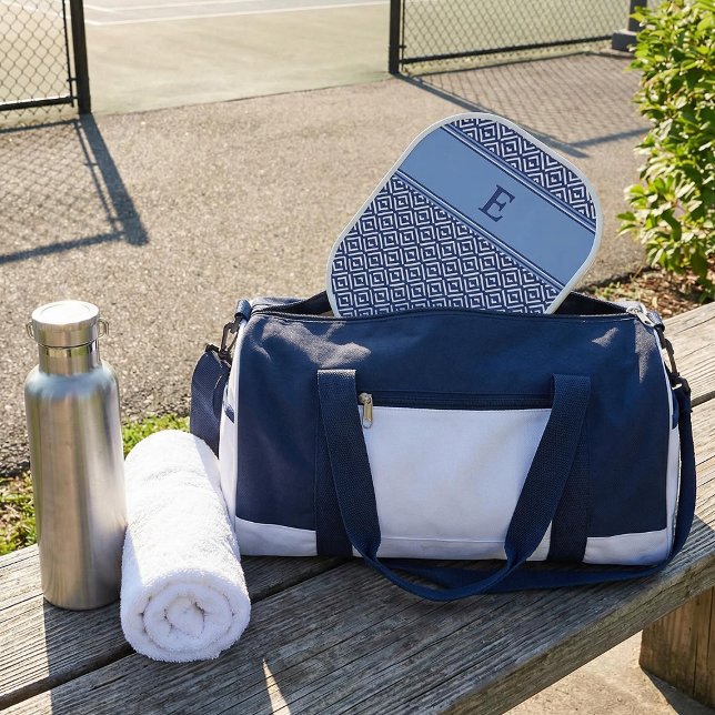 Navy Geometric Chevron Monogram Design Carbon Fiber Pickleball Paddle (Creator Uploaded)