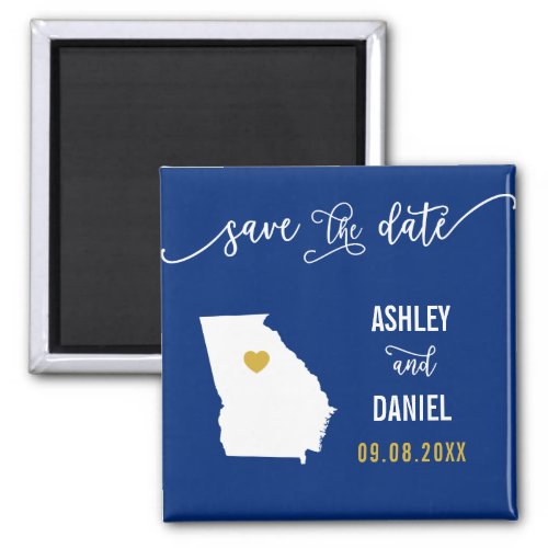 Navy Georgia Wedding Save the Date Map Magnet