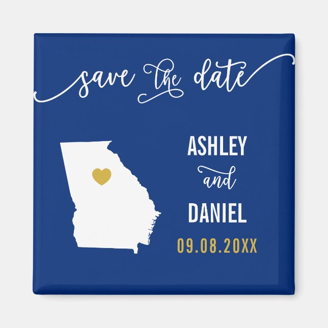 Navy Georgia Wedding Save the Date Map Magnet (Front)