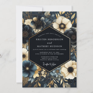 Navy Gilded Floral Wedding Invitation